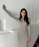 Long-Sleeved Knit Dress with Flattering Waist Cut