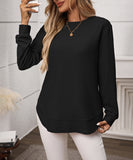 Loose Waffle Blouse Relaxed Fit Long-Sleeved Top Essentials