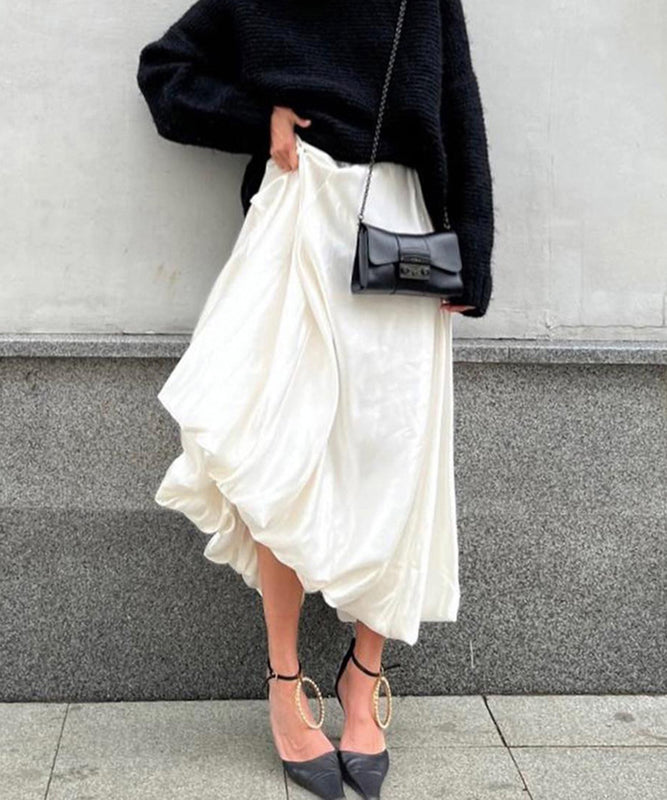 Fashionable Casual Solid Color High Waisted Balloon Skirt Beige