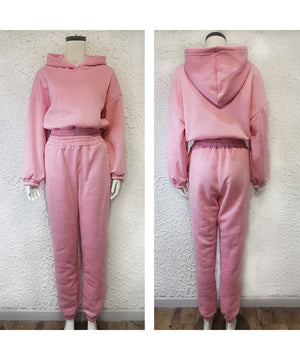 Chic Solid Color Casual Two-Piece Set with Hat, Long Sleeves, and Trousers