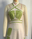 Sexy Form-Fitting Long Dress with Neck Tie Design in Green Black