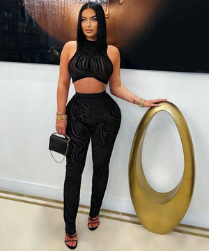 Stylish Sleeveless Round-Neck Top and Fitted Pencil Pants Set