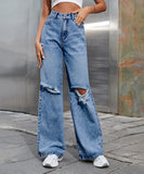 Distressed High Waist Wide Leg Jeans For Women Chic Casual