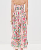 Beaded Halter Neck Sleeveless Pink Printed Dress for Party