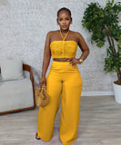 Chic Two-Piece Set with Tie-Up Top and High-Waisted Trousers