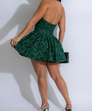 Fitted One Shoulder Halter Dress With Puff Sleeves In Green