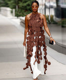 Sexy Sleeveless Backless Sheer Long Dress in Brown Black Rose