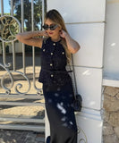 Womens Round Neck Sleeveless Vest With Button Decoration