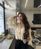 Batwing-Edge Layered V-Neck Shirt Relaxed Fit Lightweight