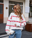 Classic Women Heart Pattern Knit Sweater Trendy Pullover