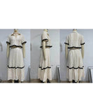 Leisure Shirt With Lace Collar And Long Skirt Set White