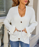 Classic Relaxed Cardigan With Pocket V Neck For Women