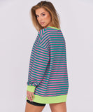 Striped V-Neck Loose Sports Shirt Hoodie For Women Relaxed Fit Moisture-Wicking Everyday