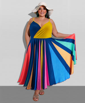 Effortless Style Irregular Multicolor Dress With Large Swing Flair