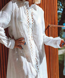 Hollow Lace Irregular Hem Blouse Perfect for Beach Days