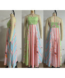 Floral Maxi Dress for Women in Green and Pink Sleeveless Style