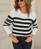 Classic Color Block Cable Knit Turtleneck Sweater Relaxed
