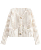 Relaxed Short Button Sweater Coat With Double Pockets