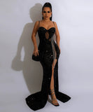 Glamorous Sexy Halter Sleeveless Sequin Dress with Slit