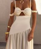 Sexy Sheer One Shoulder Sequined Dress Apricot Polyester