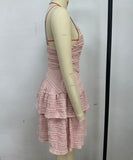 Seductive Ruffled Spaghetti Strap Lace Dress in Solid Colors