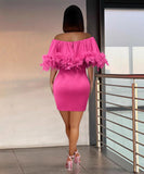 Chic Slim-Fit Dress with Feathered Shoulders and Pixie Wrap Hips