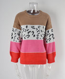 Classic Womens Leopard Patchwork Relaxed Knit Sweater