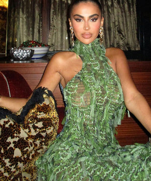 Sequin Fringe Column Gown