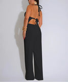 Women's High Neck Sleeveless One-Piece Pants in Apricot Black White
