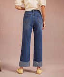Unisex Rounded Leg Straight Jeans Deep Blue Denim Comfort