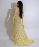 Elegant Sexy V-neck Solid Color Long-Sleeved Dress for Women