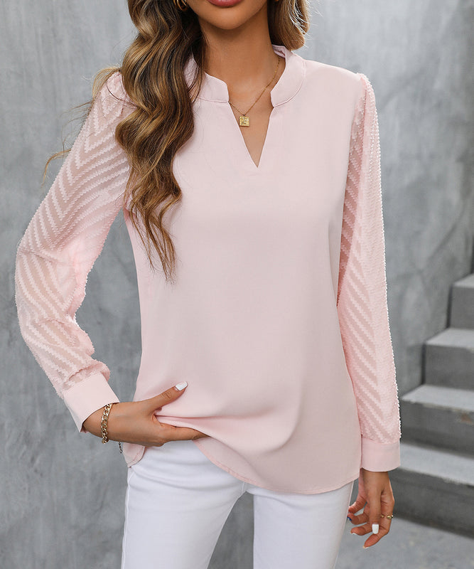 Ladies Blended Chiffon Long Sleeve Solid Color Blouse