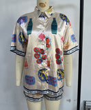 Casual Home Wear Cartoon Collar Pullover Short Pants Apricot