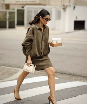 Womens Casual Suede Texture Lapel Jacket Outerwear Trendy