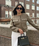 Fashionable Button Embellished Short Blazer Polyester