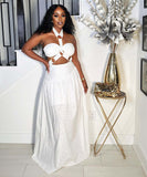 Padded Plunging Top With Detachable Straps And Flowing Skirt