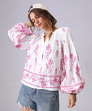 Loose Floral Embroidered Long Sleeve Shirt Viscose Blend