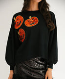 Halloween Pumpkin Sequin Sweatshirt for Women Loose Top