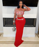 Chic Fashion Halter Short Press Drill Top with Slim-Fit Skirt for Elegant Style