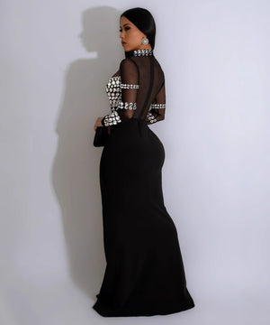 Sexy Hot Drill Perspective Splicing Slim Split Dress Chic