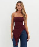 Chic Solid Color Slim-Fit Irregular Flounce High Waist Top