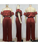 Elegant Plunging Pleated Pants Set Solid Colors Everyday