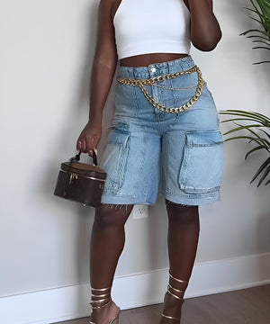 Light Blue Ripped Denim Pocket Jeans for Work and Casual Wear