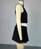 Chic Doll Neck Sleeveless Top and High-Waisted Skirt Set