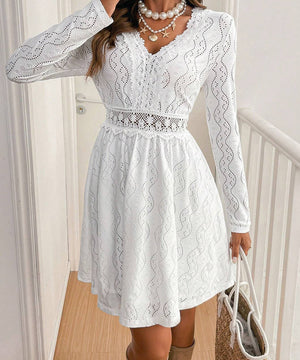 Solid Color Lace Patchwork Mini Dress for Stylish Vacations