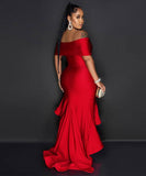 Stylish One-Line Shoulder Top, Hip Stretch Waist Lace Dress