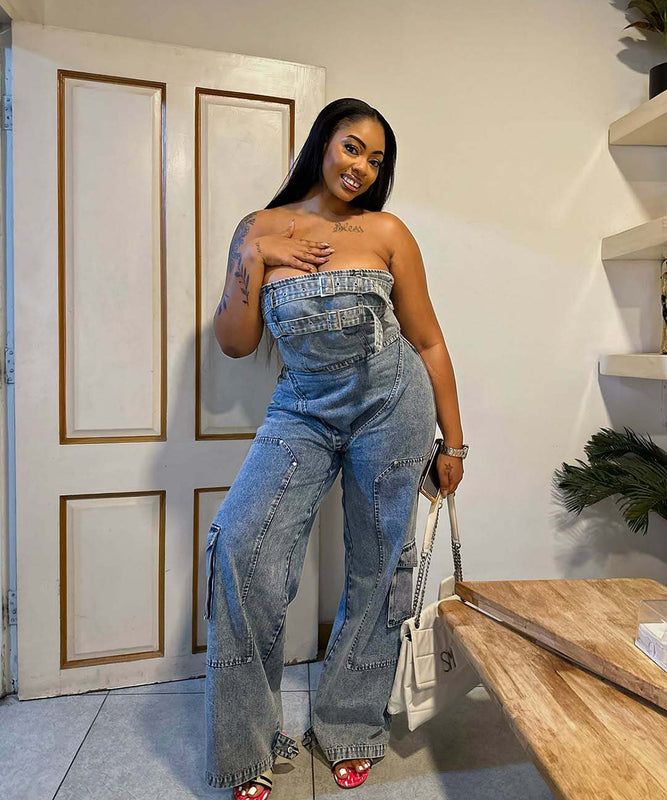Women?€?s High-Waisted Denim Jumpsuit in Hip-Hop Style
