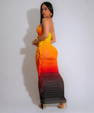 Fashionable Yellow Low-Cut Pleated Print Set for Stylish Look