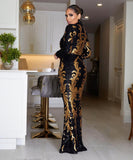 Glamorous Fashion Sequin Long Sleeve Wrapped Hip Fishtail Dress