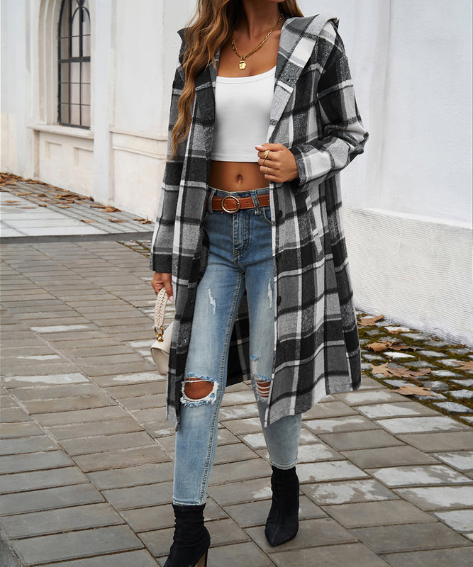 Color Block Loose-Fit Hooded Coat